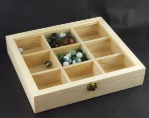 Ricestone 2a) Coffret bois naturel 25x28x6cm, 9 compartiments.