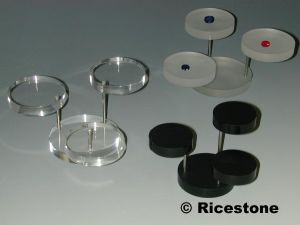 Ricestone 1a) Support acryl petit avec 3x socles - plateaux Ø 4 cm