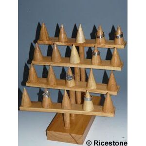 Ricestone 9b) Presentoir 20 bagues, 4 etages, Bois, Artisanal.