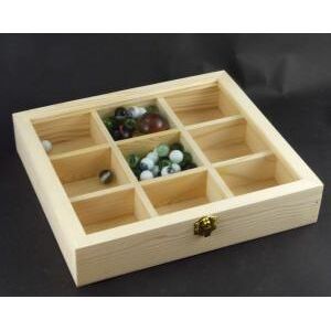 Ricestone 2a) Coffret bois naturel 25x28x6cm, 9 compartiments.