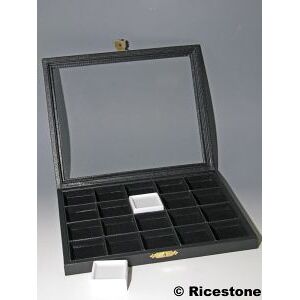 Ricestone 7) Coffret vitre a charniere pour 20x boîtes gemmes 4x4 cm.