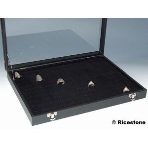 Ricestone 7d) Coffret vitre pour 100 bagues, 26x36 cm.