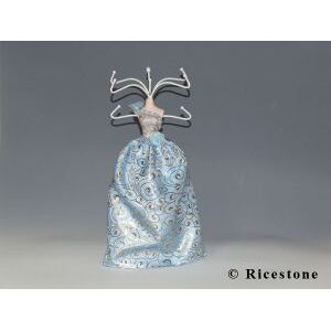 Ricestone 1e) Poupee porte bijoux, presentoir, mannequin de collier. Robe Bleue