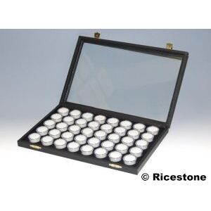 Ricestone 2b) Coffret pierres taillees vitre, 40 boites rondes plastique