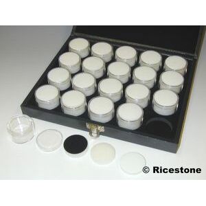 Ricestone 3) Coffret pierres taillées, 20 boites rondes plastique à vis.