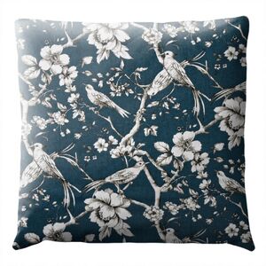 Stores-et-Rideaux.com Coussin Fleurs du Japon - Fauvette Bleu Petrole