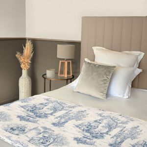 Stores-et-Rideaux.com Chemin de Lit Toile de Jouy Bleu