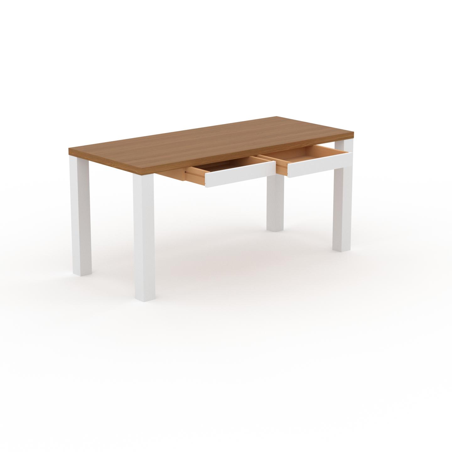 MYCS Bureau - Chêne, moderne, table de travail, avec tiroir Blanc - 160 x 76 x 70 cm, modulable