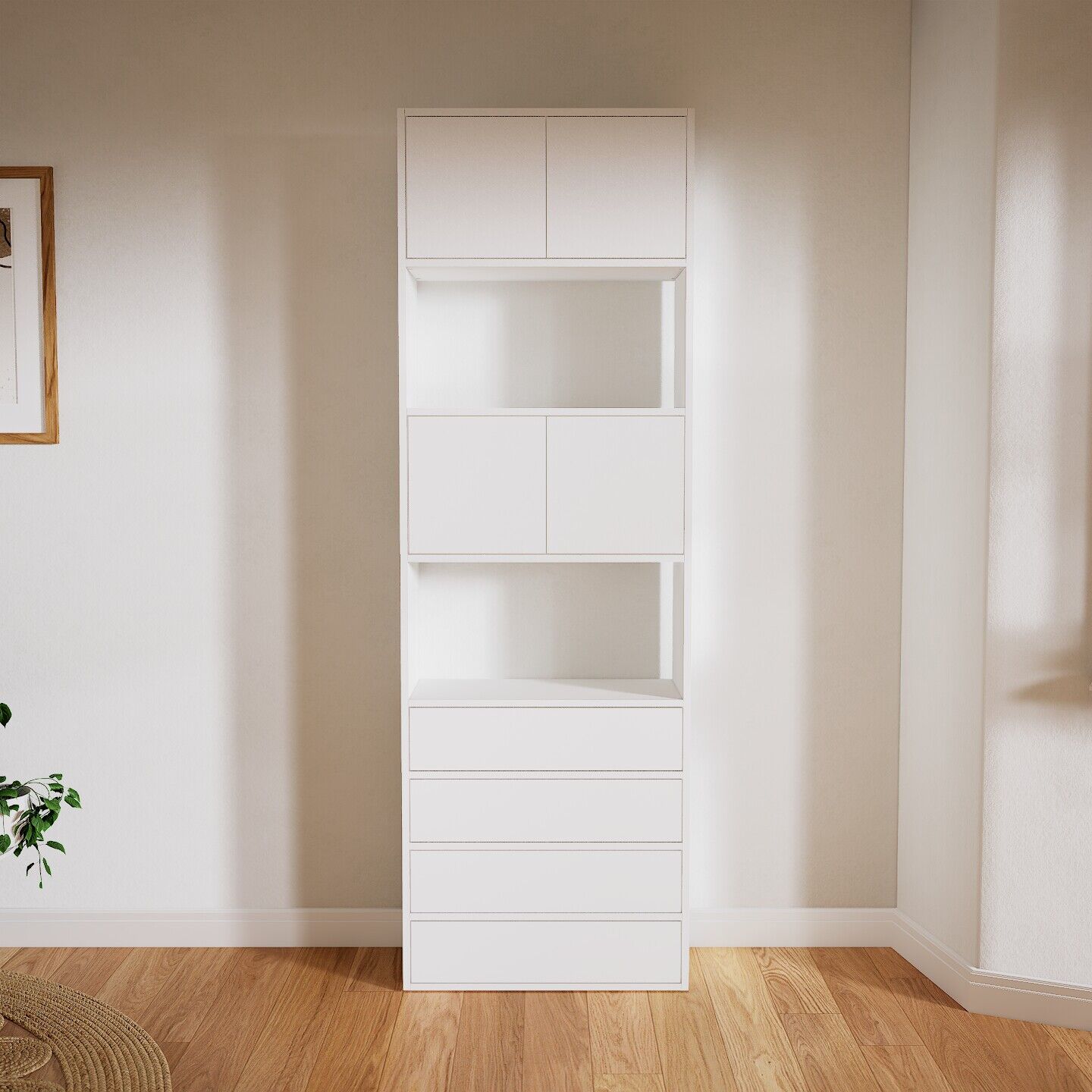 MYCS Étagère en bois - Blanc, design, avec porte Blanc et tiroir Blanc - 77 x 232 x 34 cm, modulable