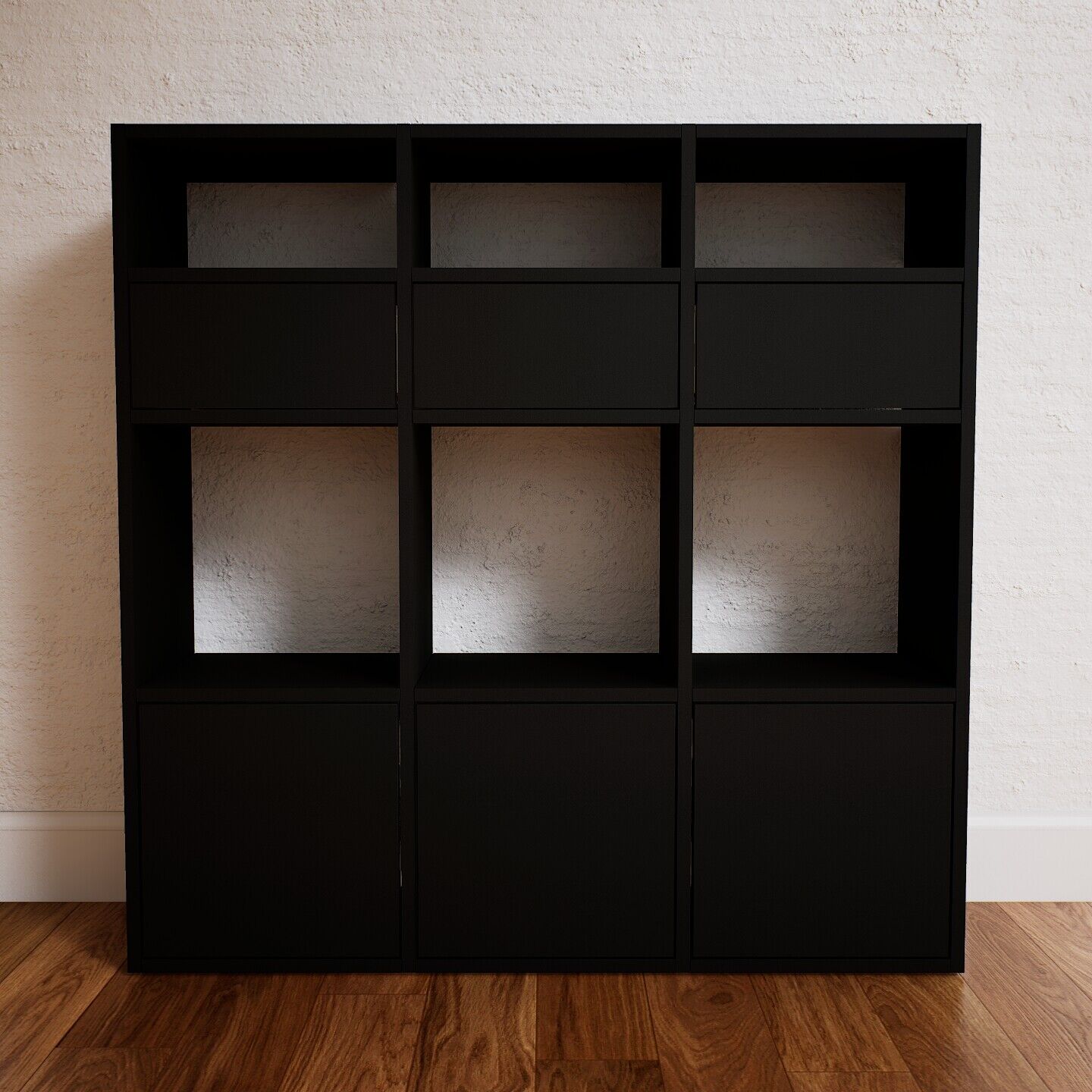 MYCS Étagère en bois - Noir, design, avec porte Noir et tiroir Noir - 118 x 118 x 34 cm, modulable