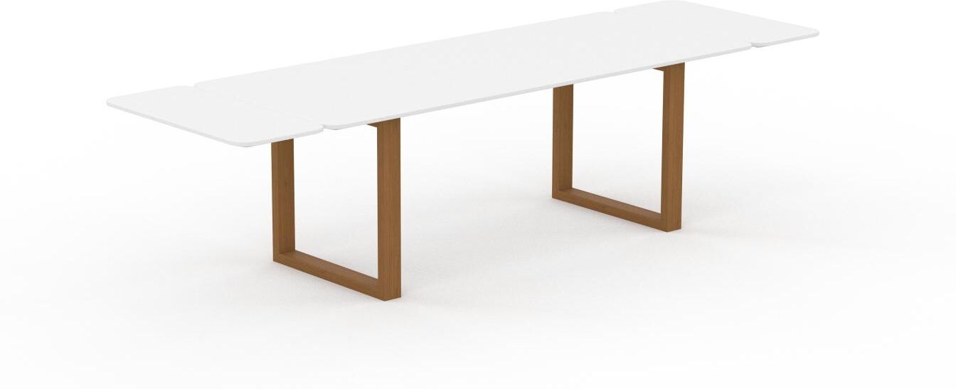 MYCS Table à manger extensible - Blanc, moderne, pour salle à manger ou cuisine, avec deux rallonges - 300 x 75 x 90 cm, personnalisable