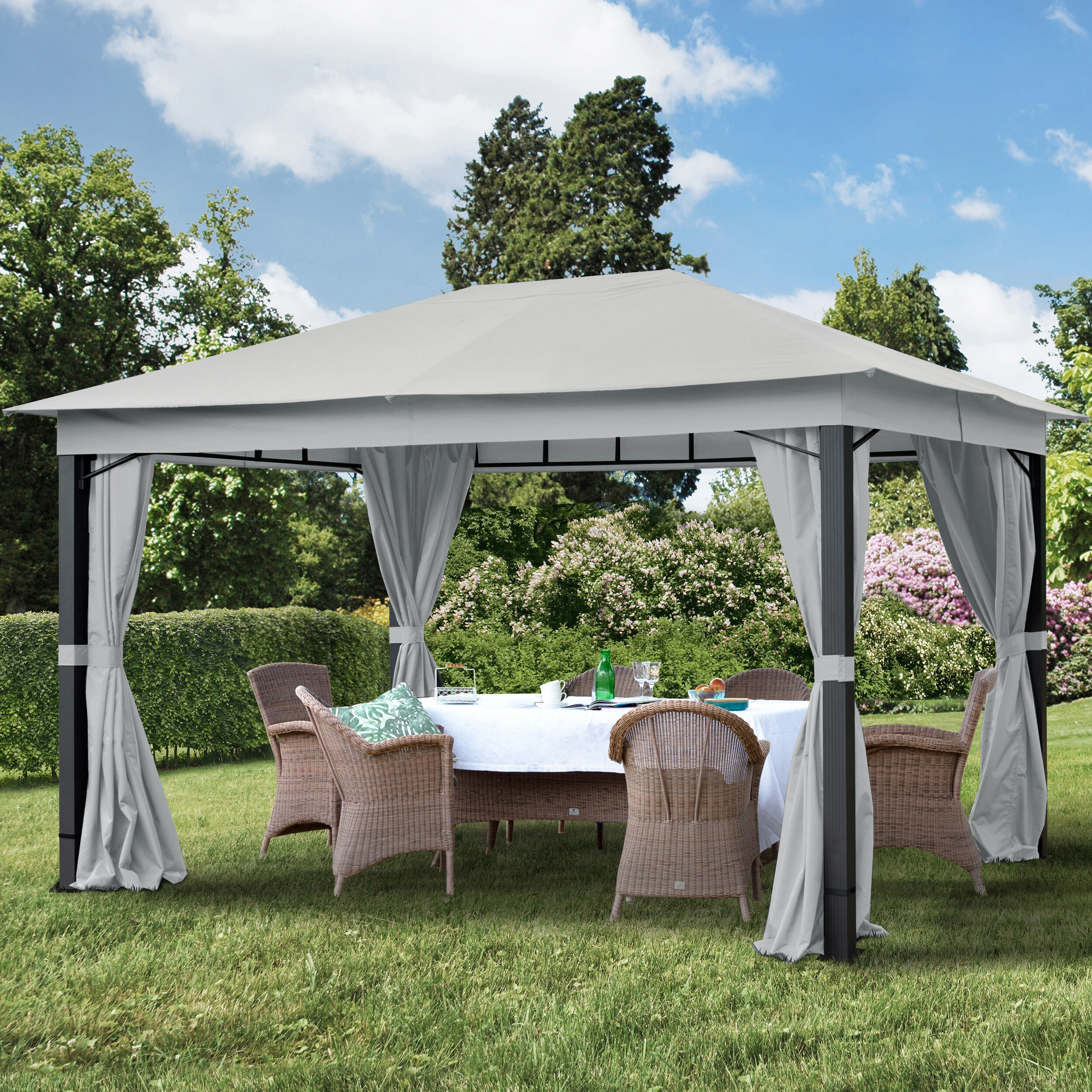 Intent24.fr Tonnelle de jardin 3x4m Polyester pelliculé polyuréthane 220 g/m² gris imperméable Intent24.fr Tonnelle de jardin 3x4m Polyester pelliculé polyuréthane 220 g/m² gris imperméable