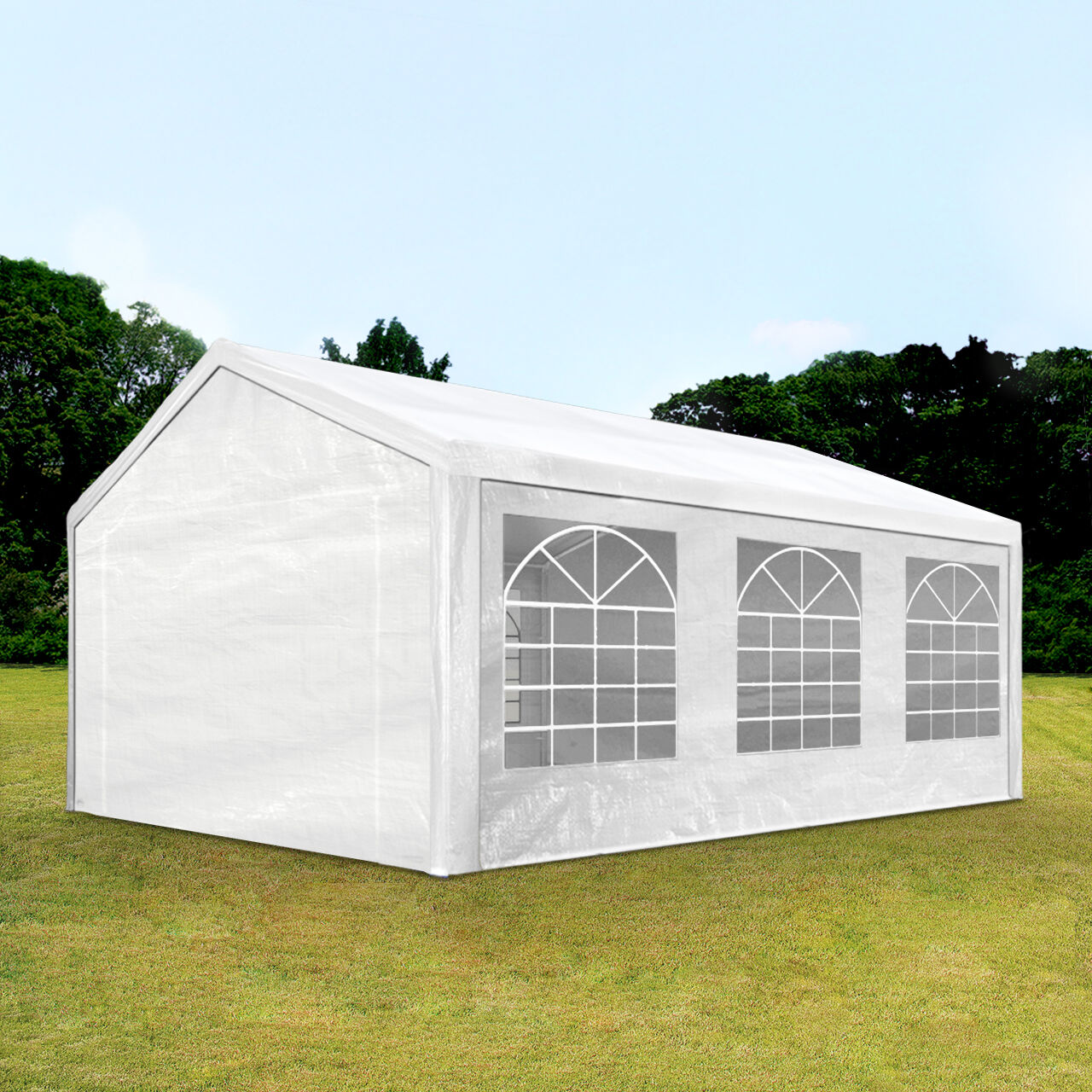 Intent24.fr Tente de réception 3x6m PE 180g/m² blanc imperméable barnum, chapiteau Intent24.fr Tente de réception 3x6m PE 180g/m² blanc imperméable barnum, chapiteau