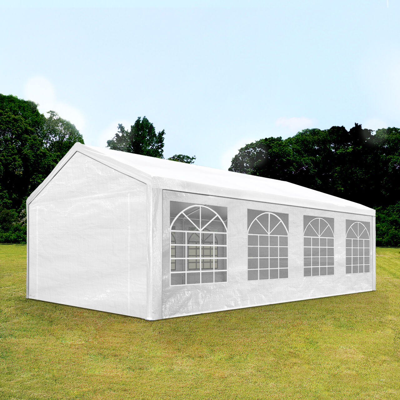 Intent24.fr Tente de réception 4x8m PE 180g/m² blanc imperméable barnum, chapiteau Intent24.fr Tente de réception 4x8m PE 180g/m² blanc imperméable barnum, chapiteau