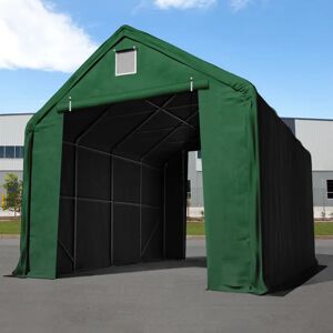 TOOLPORT 5x10 m hangar, porte 3x3,4 m, PRIMEtex 2300, anti-feu, vert fonce, avec statique (type de sol : beton) - (48843)