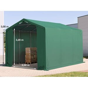 TOOLPORT 3x6 m hangar, PRIMEtex 2300, anti-feu, H. 3 m avec portes a fermeture eclair, vert fonce, sans statique - (79974)