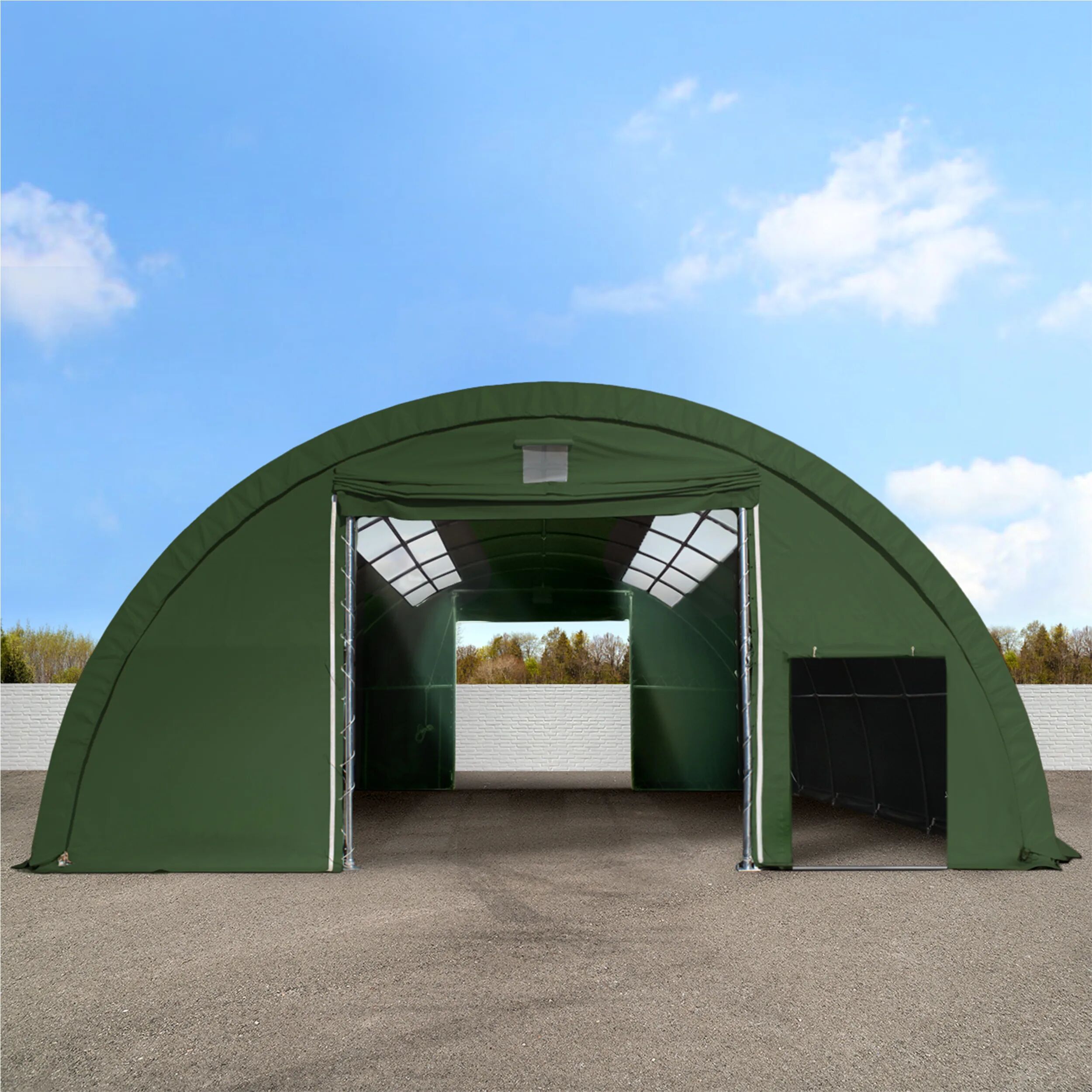 TOOLPORT 9,15x20 m tunnel agricole avec fenêtres dans le toit (châssis 2m), H. 4,5 m, PRIMEtex 2300, vert foncé - (49662)