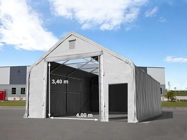 TOOLPORT 8x12 m hangar avec fenêtres dans le toit, porte 4x3,4 m, PRIMEtex 2300, anti-feu, gris, avec statique (type de sol : béton) - (49837)