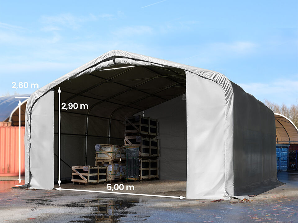 TOOLPORT 7x7 m hangar, porte 5,0x2,9 m, toile PVC de 850, gris, sans statique gris imperméable hangar en kit TOOLPORT 49528 - Publicité