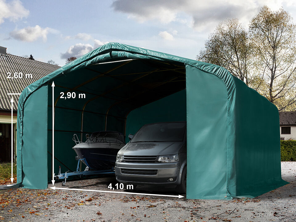 TOOLPORT 6x6 m, Tente garage de stockage, PVC 850, porte 4,1x2,9 m, vert foncé, sans statique vert imperméable abri PVC TOOLPORT 99487
