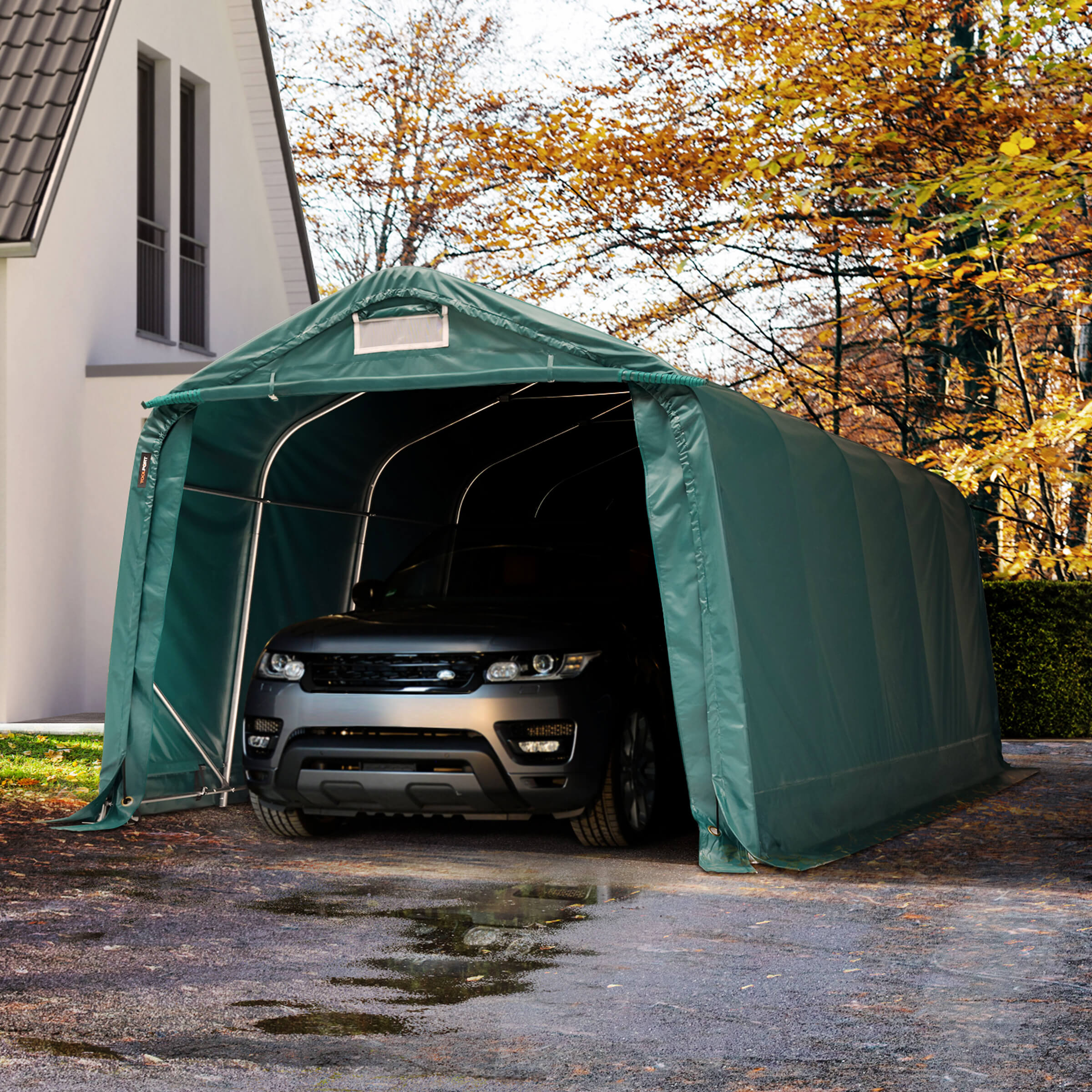 Intent24.fr Tente garage 3,3x6,0m PVC 550 g/m² vert imperméable abri PVC