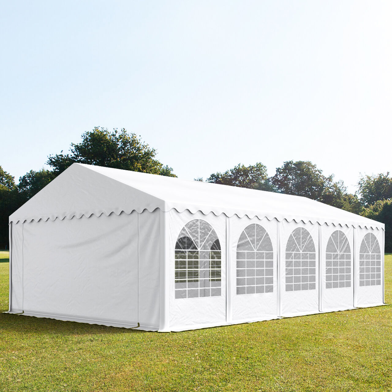 Intent24.fr Tente de réception 5x10m PVC 550 g/m² blanc imperméable barnum, chapiteau Intent24.fr Tente de réception 5x10m PVC 550 g/m² blanc imperméable barnum, chapiteau