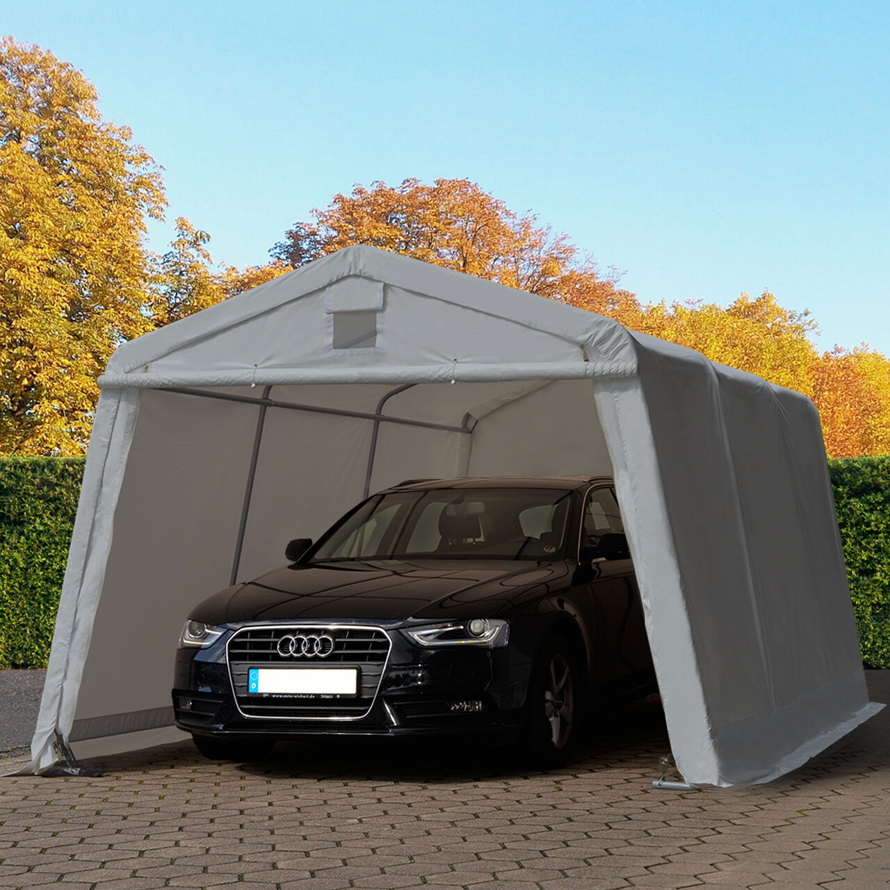 Intent24.fr Tente garage 3,3x4,8m PVC 500 g/m² gris imperméable abri PVC Intent24.fr Tente garage 3,3x4,8m PVC 500 g/m² gris imperméable abri PVC