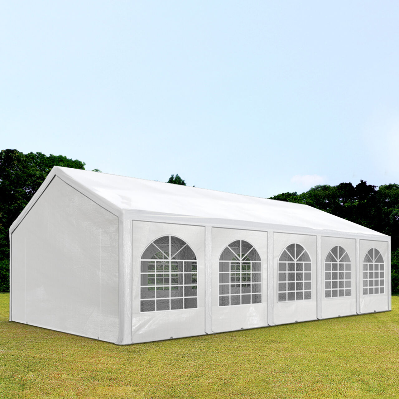Intent24.fr Tente de réception 4x10m PE 240g/m² blanc imperméable barnum, chapiteau Intent24.fr Tente de réception 4x10m PE 240g/m² blanc imperméable barnum, chapiteau
