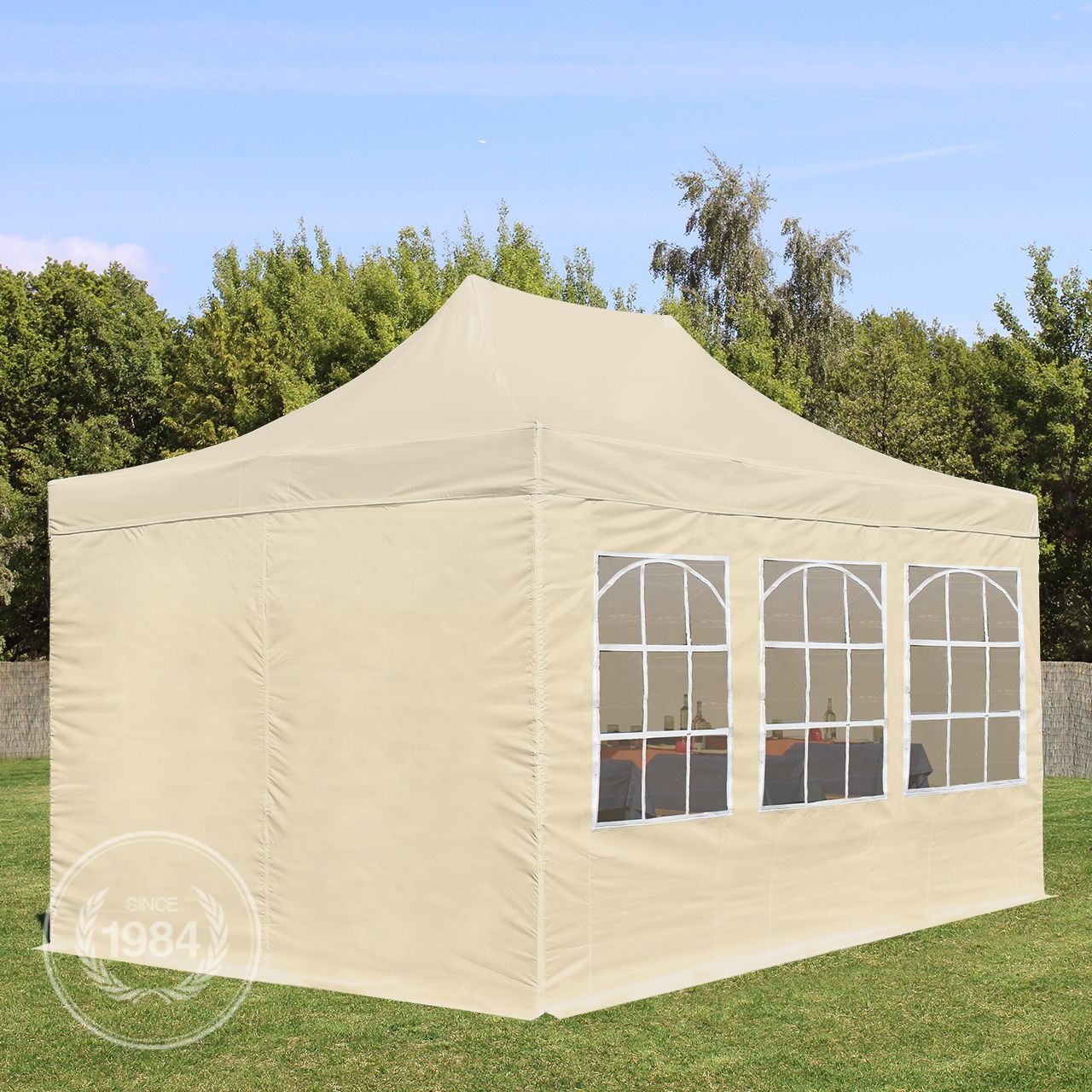 Intent24.fr Tente pliante 3x4,5m Polyester haute qualité 300 g/m² crème imperméable barnum pliant, tonnelle pliante Intent24.fr Tente pliante 3x4,5m Polyester haute qualité 300 g/m² crème imperméable barnum pliant, tonnelle pliante