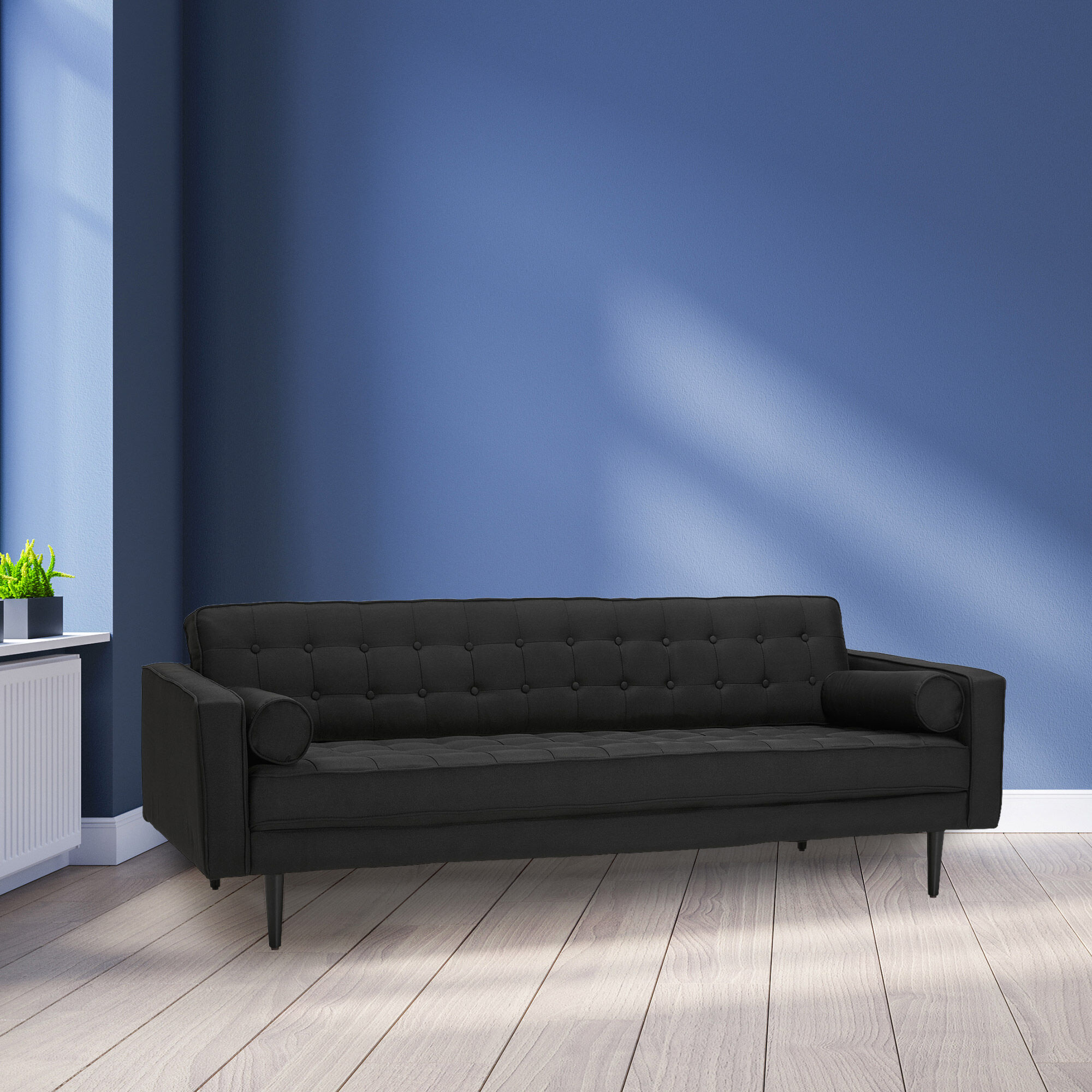 Canapé 3 places 220x86x78 cm en tissu noir Canapé 3 places 220x86x78 cm en tissu noir