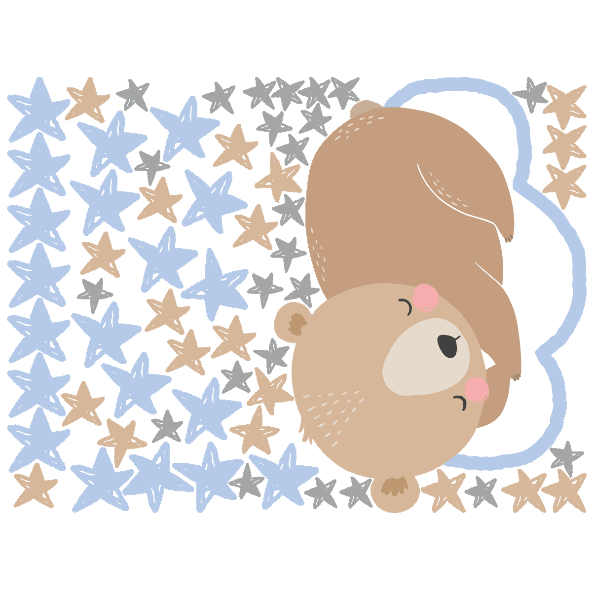Ambiance-sticker Sticker ourson brun sur le nuage + 60 étoiles