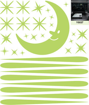 NC Sticker phosphorescent lune et 30 étoiles filantes