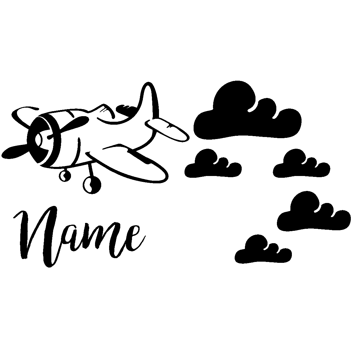Ambiance-sticker Sticker prénom personnalisé avion et nuages