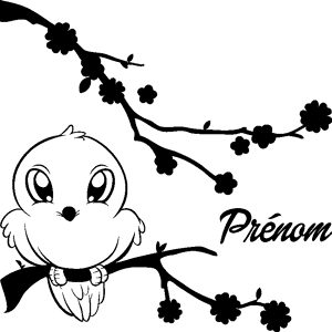 Ambiance-sticker Sticker prénom personnalisable Petit moineau sur une branche