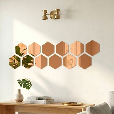 Autocollants Miroirs Hexagonaux Ambiance - Décoration Murale Rose Or - Publicité Autocollants Miroirs Hexagonaux Ambiance - Décoration Murale Rose Or - Publicité