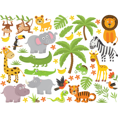 Ambiance-sticker - Jungle Animals 50 - Ensemble d'autocollants - Publicité Ambiance-sticker - Jungle Animals 50 - Ensemble d'autocollants - Publicité