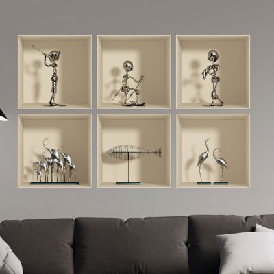 Ambiance-sticker Pack de 6 stickers 3D Postures design en aluminium - Publicité Ambiance-sticker Pack de 6 stickers 3D Postures design en aluminium - Publicité