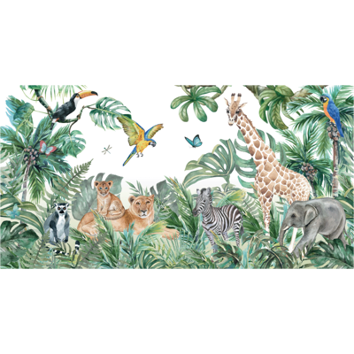 Ambiance-sticker Papier peint panoramique jungle préencollé animaux des tropiques H 250 x L 480 cm - Publicité Ambiance-sticker Papier peint panoramique jungle préencollé animaux des tropiques H 250 x L 480 cm - Publicité