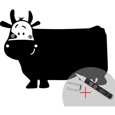 Sticker Ardoise Une vache souriante + craie liquide blanche - Publicité Sticker Ardoise Une vache souriante + craie liquide blanche - Publicité