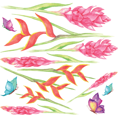 Ambiance-sticker Sticker fleurs tropicales et papillons - Publicité Ambiance-sticker Sticker fleurs tropicales et papillons - Publicité