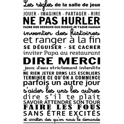 NC Sticker Les règles de la salle de jeux - Publicité NC Sticker Les règles de la salle de jeux - Publicité