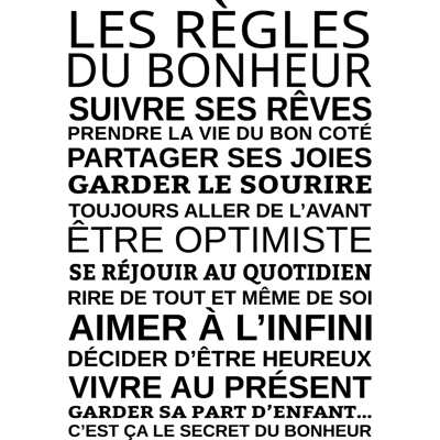NC Sticker Les règles du bonheur - Publicité NC Sticker Les règles du bonheur - Publicité