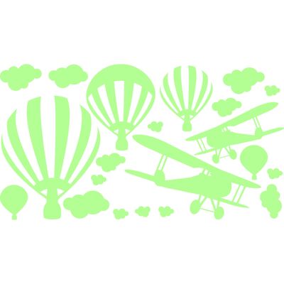 NC Sticker phosphorescent Avions, montgolfières et nuages - Publicité NC Sticker phosphorescent Avions, montgolfières et nuages - Publicité