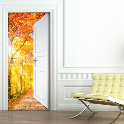 Ambiance-sticker Sticker porte ouverte sur bois d'automne - Publicité Ambiance-sticker Sticker porte ouverte sur bois d'automne - Publicité