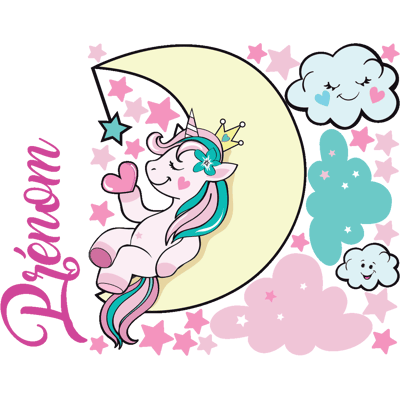 Ambiance-sticker Sticker prénom personnalisé licorne sur la lune - Publicité Ambiance-sticker Sticker prénom personnalisé licorne sur la lune - Publicité