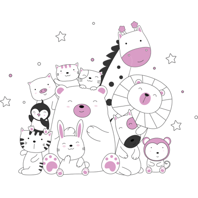 Ambiance-sticker Stickers animaux heureux ensemble rose - Publicité Ambiance-sticker Stickers animaux heureux ensemble rose - Publicité