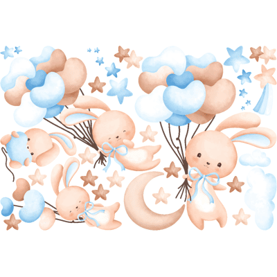 Ambiance-sticker Stickers animaux lapins avec des ballons bleus - Publicité Ambiance-sticker Stickers animaux lapins avec des ballons bleus - Publicité