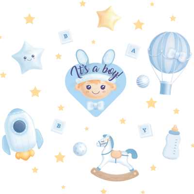 Ambiance-sticker Stickers baby shower it's a boy lapin - Publicité Ambiance-sticker Stickers baby shower it's a boy lapin - Publicité