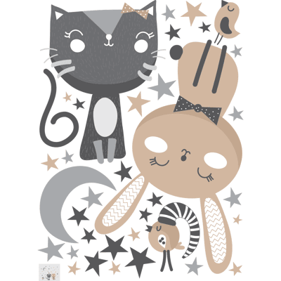 Ambiance-sticker Stickers chat, lapin et oiseaux au clair de la lune - Publicité Ambiance-sticker Stickers chat, lapin et oiseaux au clair de la lune - Publicité
