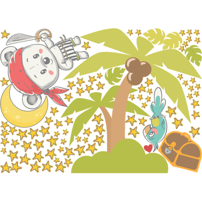Ambiance-sticker Stickers ourson pirate + 80 étoiles - Publicité Ambiance-sticker Stickers ourson pirate + 80 étoiles - Publicité